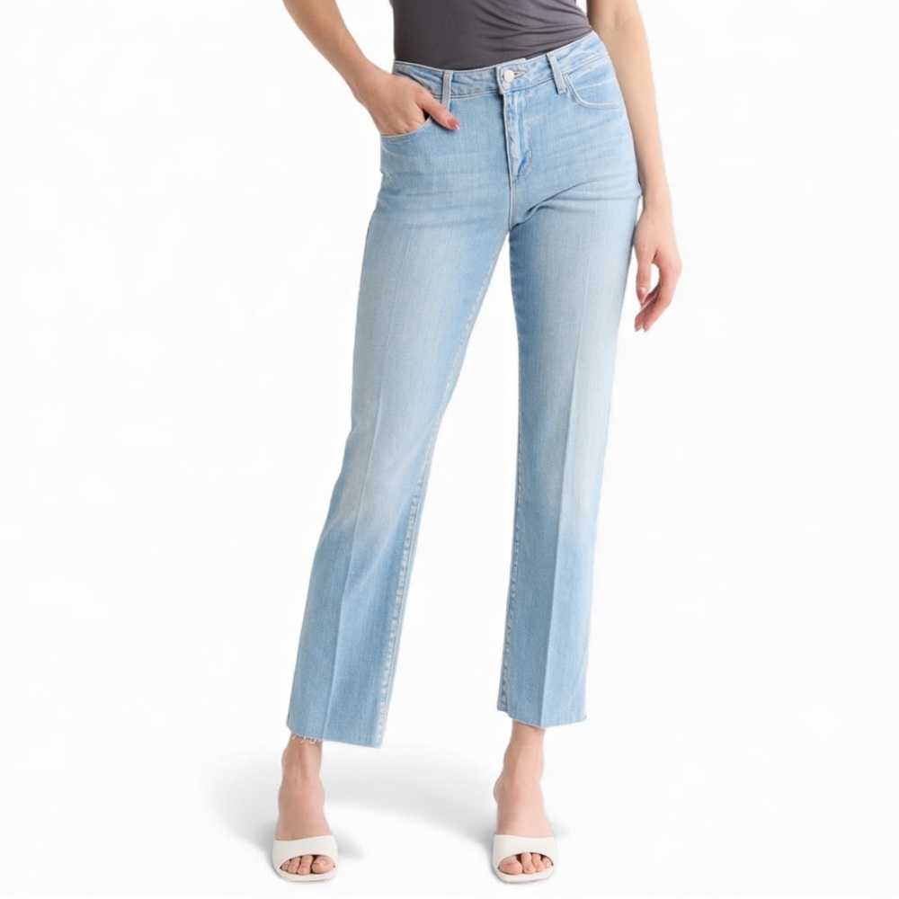 L’AGENCE Milana Low Rise Stovepipe Jeans Light Wash Raw Hem NWT 33 Holiday Ready